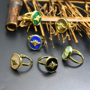5pcs Natural Stone Bee Gemstone Adjustable Rings Magic Reiki Healing Amulet - Picture 1 of 30
