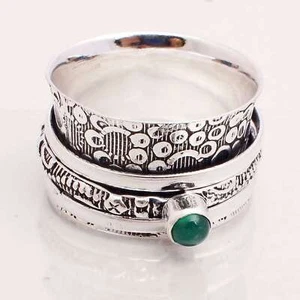 Green Onyx Gemstone Ethnic Handmade Jewelry Spinner Ring Size US 8.75 R-11453 - Picture 1 of 3