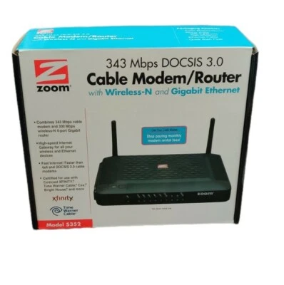 Zoom Docsis 3.0 Cable Modem/Router with Wireless-N and Gigabit Ethernet 5352 - Image 1 of 4