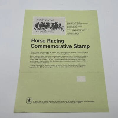 1974 10¢ Horse Racing Commemorative Postage Stamp FDC Advertising - Image 1 of 4