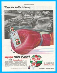 1953 Sky Chief Texaco gasoline print ad boxing glove automotive heavy traffic - Picture 1 of 3
