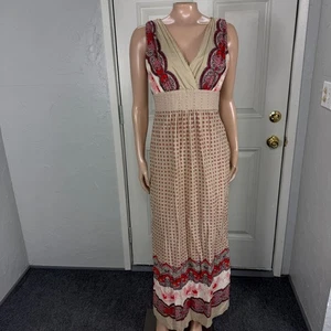 Vintage Y2K Kleid Small Bohemian Viskose Perlen Blumen Baumwolle lang NN23 - Bild 1 von 8