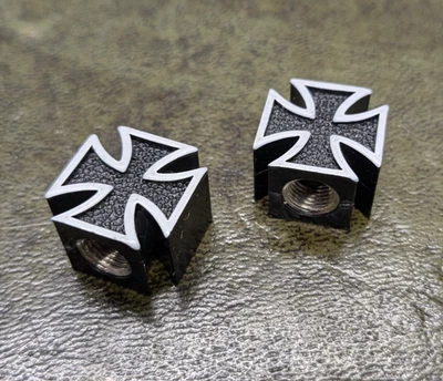 pair of iron cross dust caps schrader valve (car type) MTB BMX CAR - Image 1 of 2