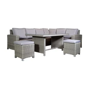 Möbelgruppe DINING aus Alu und Polyrattan Sessel Hocker Tisch Polster Kissen S/4 - Bild 1 von 8