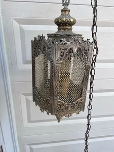 Vintage Spanische Gotik Stil Metall Hänge Leuchte Lampe Teile Schloss Swag MCM Deko - Bild 1 von 20