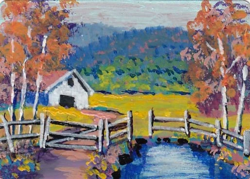 Mini pintura original ACEO Keven's Barn estudio paisaje Foto 1 de 1