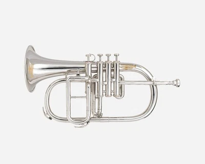 FlugelHorn prata + Bb plano 4 válvulas com estojo rígido bocal BOM SOM FLUGEL HO - Imagem 1 de 4