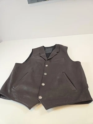 Gamino Leather Vest Mens Brown Buffalo Nickel Buttons Western Biker Lapel Concho - Image 1 of 4