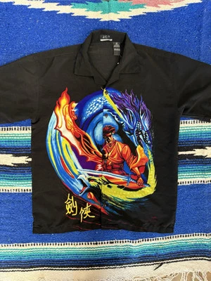 Camisa De Colección Y2K JET STRTWR Samuri Dragon Abotonada Para Hombres XL Negra Foto 1 de 4