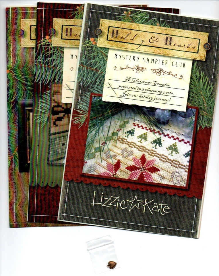 LIZZIE KATE HOLLY & HEARTS CHRISTMAS MYSTERY SAMPLER CROSS STITCH CHARTS x 3 - Image 1 of 1