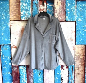 Women's Old Navy Velour Pajama Shirt Long Sleeve XXLARGE Cinder Smoke NEW - Picture 1 of 10