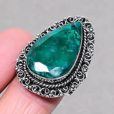 Anillo ajustable vintage joyería regalo piedras preciosas forma pera esmeralda de Zambia SR 2760 Foto 1 de 4
