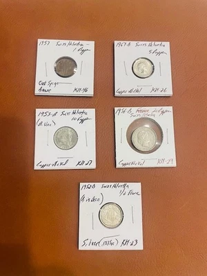 SWISS Helvetia 20 RAPPEN 1956, 10 1953, 5 1967, 1 1957, 1/2 Franc 1952 Silver - Image 1 of 2
