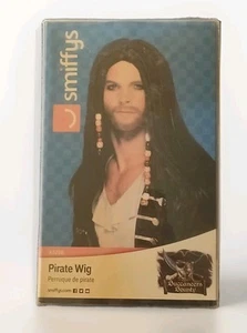Pirate Costume Wig Black + Beads Cos Play Buccaneers Bounty Smiffys Adult  - Picture 1 of 6