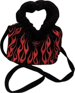 Valfre Black Fire Flame Embroider Corduroy Crossbody Bag Heart Purse Dolls Kill - Picture 1 of 17