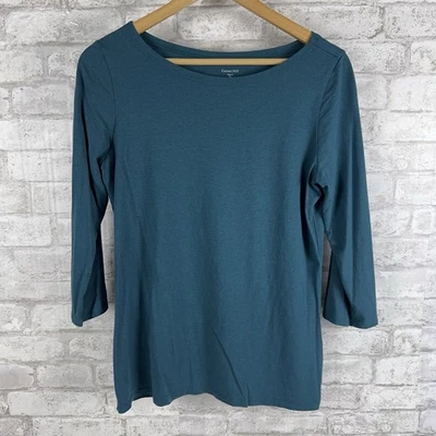 Garnet Hill Quiet Luxury Tee Organic Pima Cotton Teal Green 3/4 Sleeve Medium - Image 1 of 4