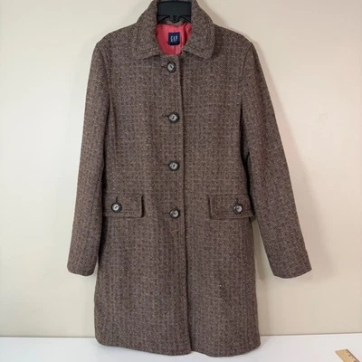GAP Women's LG Tan Herringbone Tweed Wool Blend Coat Classic Winter - Image 1 of 4