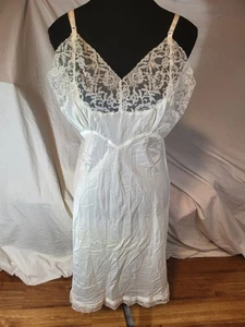 Vintage Heavenly Silk Lingerie by Fischer White Lace Long Slip Gown Size L? - Picture 1 of 6