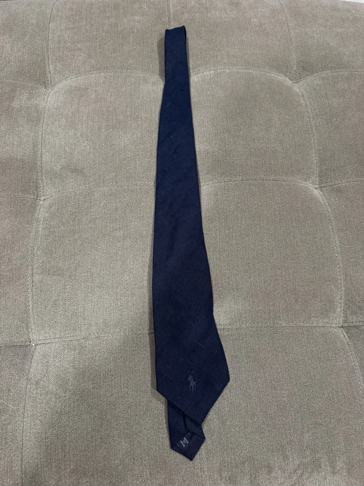 Corbata de Colección Polo Ralph Lauren Azul Oscuro Sólido 100% Lino Hecha en EE. UU. a Mano Foto 1 de 4