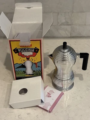 Alessi Pulcina Estufa Superior Negro Espresso 3 Tazas Cafetera en Aluminio MDL02/3 B Foto 1 de 4