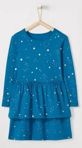 EUC Hanna Andersson Starry Drop Waist Dress, Size 110cm | US 5 Blue Gold Tiered - Picture 1 of 8