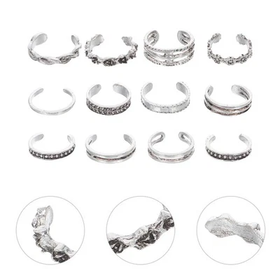  12 Stück Mode Einfach Retro Geschnitzt Verstellbarer Zehenring Fuß Frauen - Bild 1 von 4