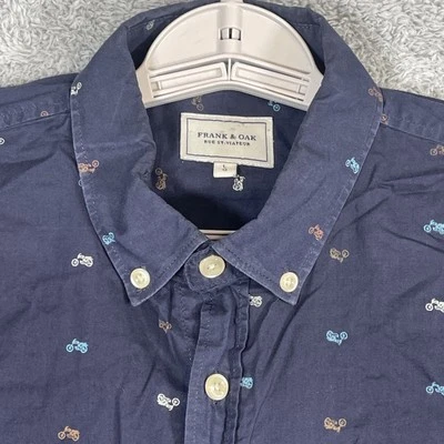Camisa Frank & Oak Para Hombre Grande Azul Marino Motocicleta AOP LS Abotonada Moto Corredor Foto 1 de 4