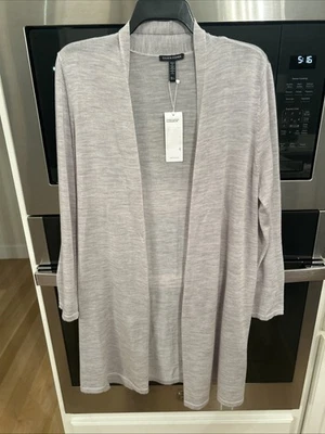 Eileen Fisher Merino Wool Open Front Cardigan Midi Sweater L Lightweight Gray - image 1 of 2