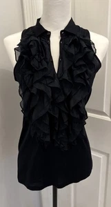 Ralph Lauren Black Label Sleeveless Ruffle Top Black Size Medium Silk Ruffle - Picture 1 of 7