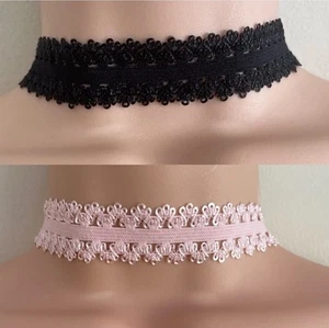 Collana girocollo donna donna nastro pizzo elasticizzato argento feste matrimonio - Foto 1 di 22
