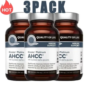 3 Pack Kinoko Platinum AHCC, 60 pflanzliche Kapseln,Quality of Life - Picture 1 of 4