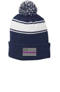 Delgada Línea Rosa Bandera Concientización sobre el Cáncer de Mama Komen Sombrero Pom Azul - Imagen 1 de 1