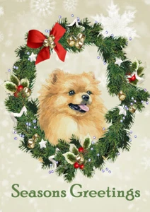 POMERANIAN SEASONS GREETINGS SINGLE DOG GREETING CHRISTMAS CARD - Picture 1 of 1