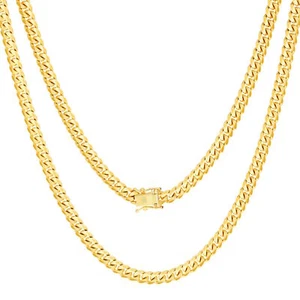 18K Yellow Gold Solid 4mm Miami Cuban Link Chain Necklace Lobster Clasp 18" - Picture 1 of 11