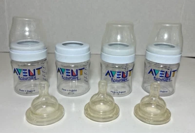 Philips Avent Natural Naturally Biberones 4oz Anillos Tapa Pezón Lote de 4 Foto 1 de 3