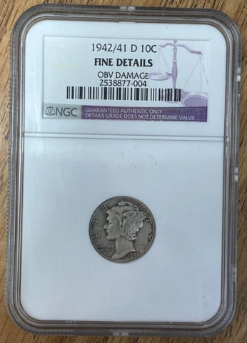 1942/41-D Mercury Silver Dime NGC Fine, Key Over Date of the Series Cover