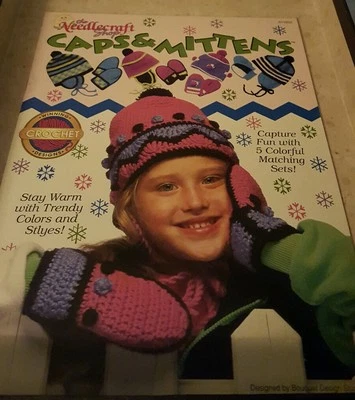 AL14 THE NEEDLECRAFT SHOP 1991,  CAPS & MITTENS - 5 CROCHETED SETS - Image 1 of 2