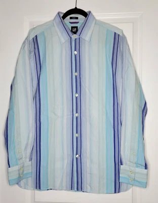 Рубашка на пуговицах приталенная мужская L 16 синяя в полоску с длинным рукавом деловая повседневная - Изображение 1 из 4