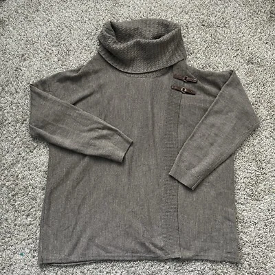 Suéter Ellen Tracy Mujer XL Marrón Lana Merino Hebilla Capucha Cuello Envoltura Foto 1 de 4