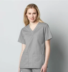 WonderWink Women's Size S Gray V Neck Scrub Top 101 Stylish Pockets Professional - Picture 1 of 5