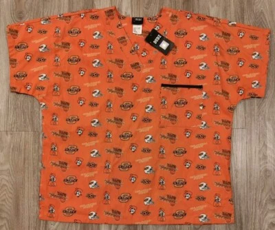 Dudz OSU Oklahoma State Size LARGE Scrubs Orange Top Shirt Pocket NWT STAINED - Image 1 of 4