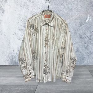 Vintage NYC L/S Button Up Shirt Sz XL Western Hawaiian Brown Cream 100% Cotton