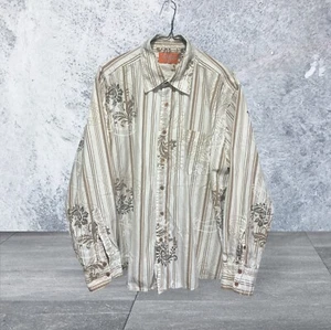 Vintage NYC L/S Button Up Shirt Sz XL Western Hawaiian Brown Cream 100% Cotton - Picture 1 of 6