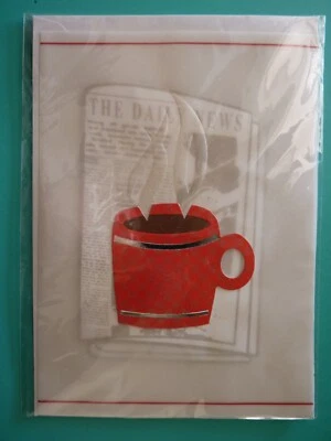 Birthday Greeting Card For Anyone Embellished Front Newspaper & Coffee Cup Theme - Image 1 of 2