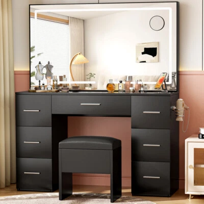 Makeup Vanity Set Large LED Lighted Mirror Dressing Table Dresser Desk w/ Drawer - Image 1 of 4
