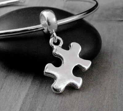 Berloque pendurado quebra-cabeça prata - Peça de quebra-cabeça charme europeu - Berloque autismo - Imagem 1 de 2