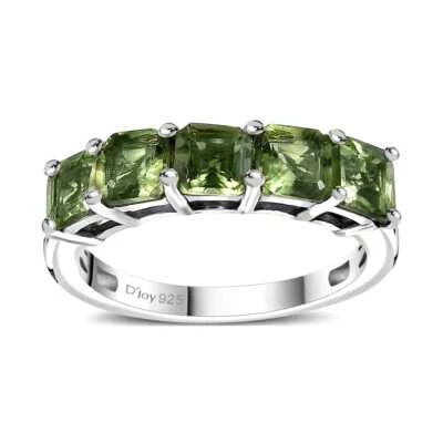 Anillo de banda de circón y apatita verde tanzano de 2,00 ctw placa de rodio talla 7 Foto 1 de 4