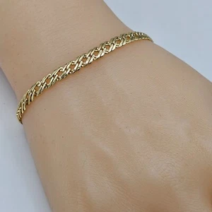 14K Gold Plated Bracelet. Omega Fancy Link 7.25in L - 5mm W - Picture 1 of 5