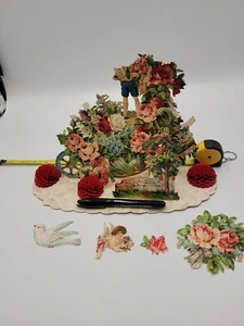 Victorian Edwardian Pop Up Fold Out Valentine Boy Flowers Dove Angel *damage* - Picture 1 of 12