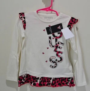 NWT GIRLS KIDS GUESS LONG SLEEVE T-SHIRT WHITE RUFFLE HEART TEE SZ 4, 6X/7 - Picture 1 of 6